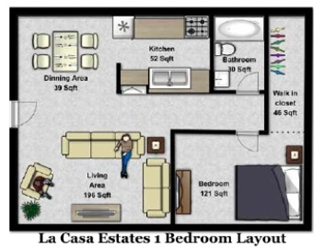 La Casa Estates one bedroom floor plan in Elkhart IN