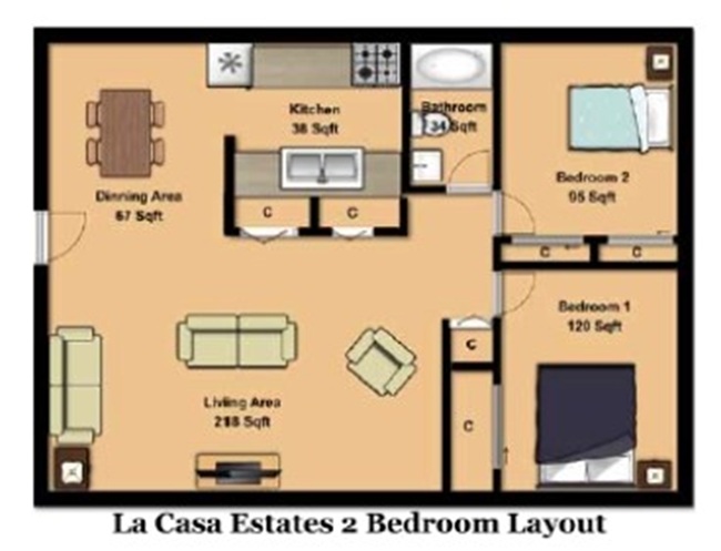 La Casa Estates two bedroom floor plan in Elkhart IN